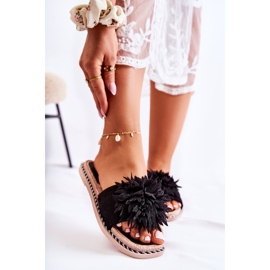 FJ1 Damtofflor i mocka med svart Giorgia-dekoration 2