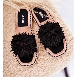 FJ1 Damtofflor i mocka med svart Giorgia-dekoration 1