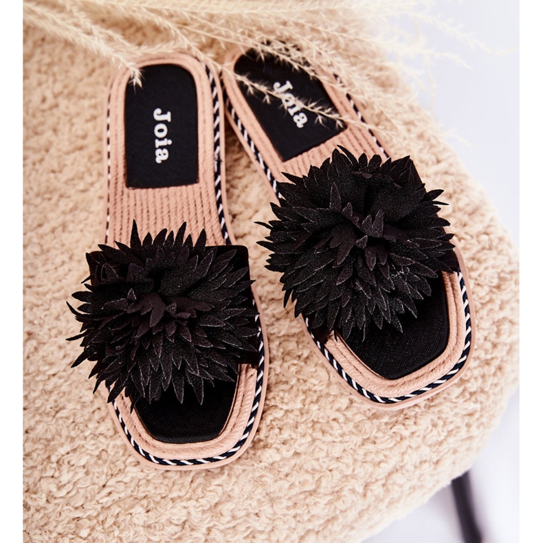 FJ1 Damtofflor i mocka med svart Giorgia-dekoration 1