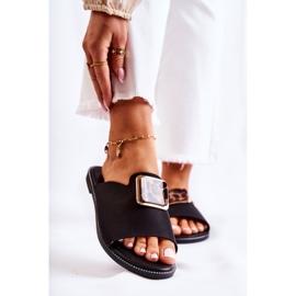 FJ1 Kvinnors tofflor med dekorativa element svart Leonia 2