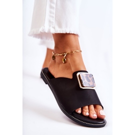 FJ1 Kvinnors tofflor med dekorativa element svart Leonia 1