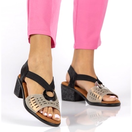 Filippo DS2308/22 Bk Go genombrutna sandaler i läder, svart och guld gyllene 1