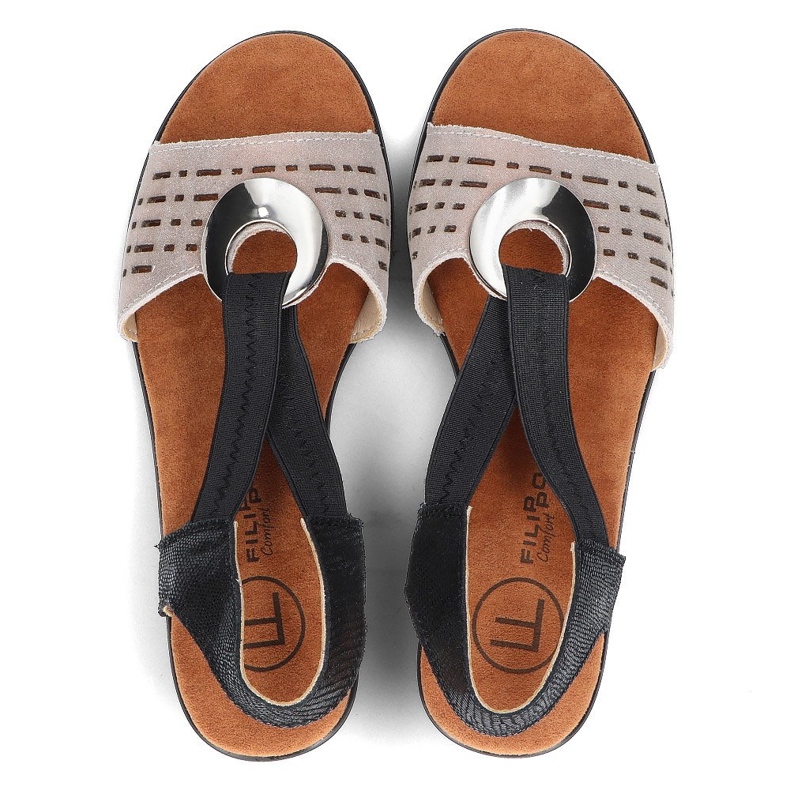 Filippo DS2308/22 Bk Go genombrutna sandaler i läder, svart och guld gyllene 5