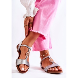 S.Barski Lätta damsandaler med spänne mörksilver Carida silver- 2