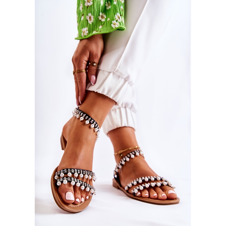 PS1 Bekväma damsandaler med ornament Svart Nell 2