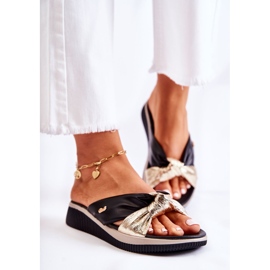 PE1 Bekväma lädertofflor för kvinnor svart och guld Neyla 1