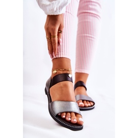 S.Barski Klassiska sandaler med nitar Mörk Silver Shelly svart silver- 1