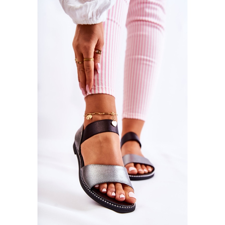 S.Barski Klassiska sandaler med nitar Mörk Silver Shelly svart silver- 1