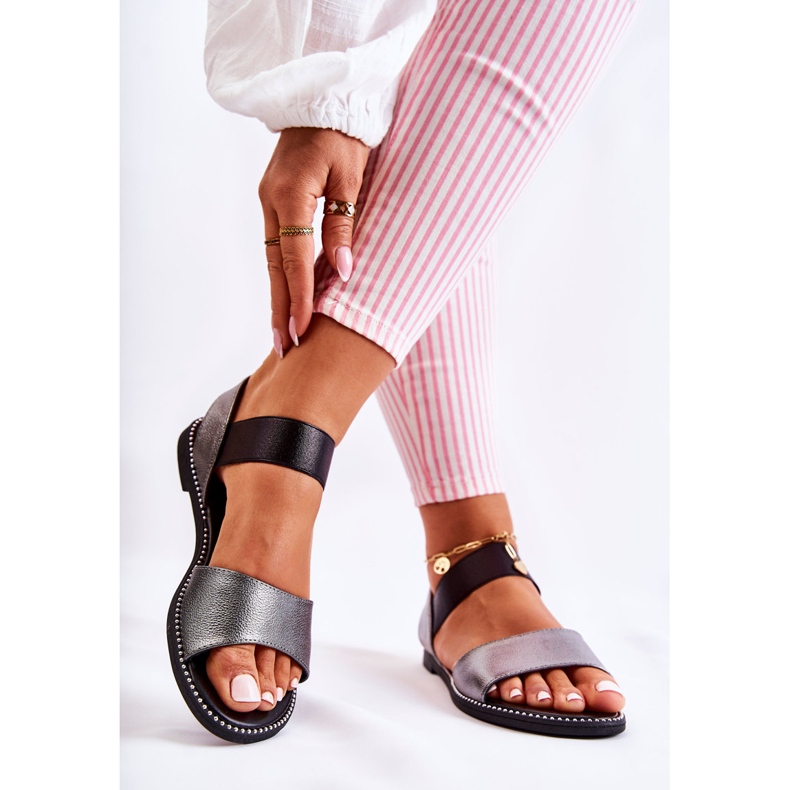 S.Barski Klassiska sandaler med nitar Mörk Silver Shelly svart 2