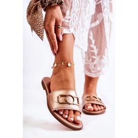 PE1 Klassiska tofflor för kvinnor med gyllene sherri-dekoration 1