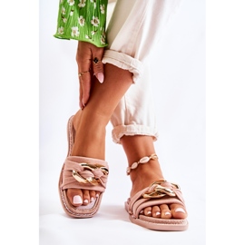 FK1 Mockatofflor med dekorativ kedja Rosa Louie 1