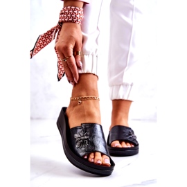 Vinceza Fashionabla kvinnors tofflor med svart Holle-dekoration 1