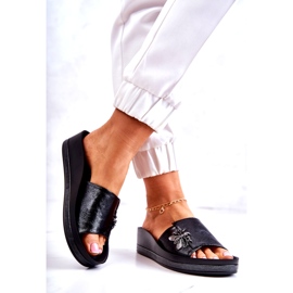 Vinceza Fashionabla kvinnors tofflor med svart Holle-dekoration 2