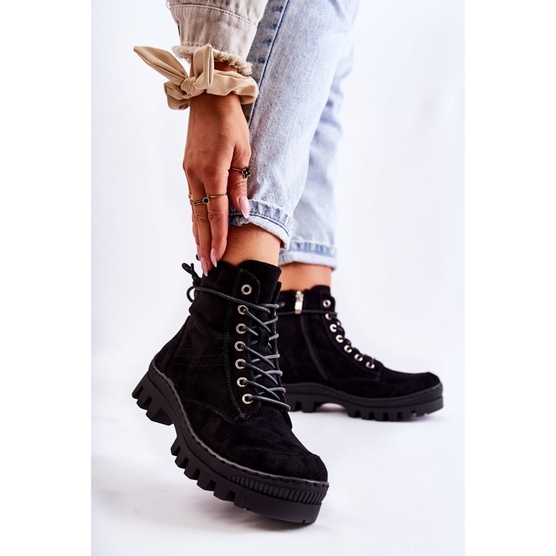 S.Barski Svart Layden Mocka Trappers med sömmar 1