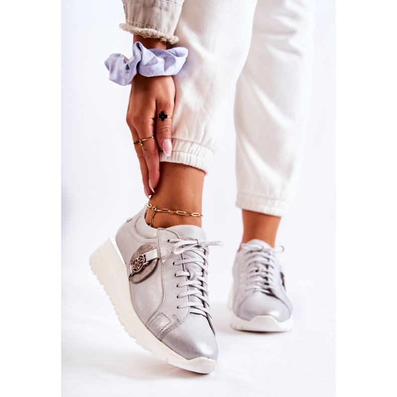 Läder Sportskor På Wedge Maciejka 05492-11 Silver silver- 1