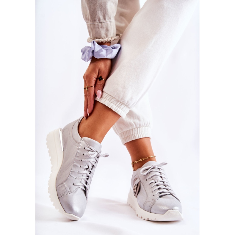 Läder Sportskor På Wedge Maciejka 05492-11 Silver silver- 2