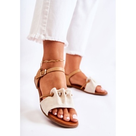 PE1 Eleganta mockasandaler med beige paljetter Vitoria brun 1