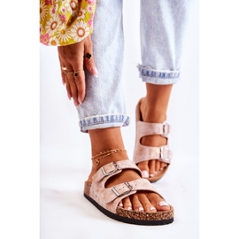 PE1 Kvinnors tofflor på kork med spännen rosa guld Vivio 2