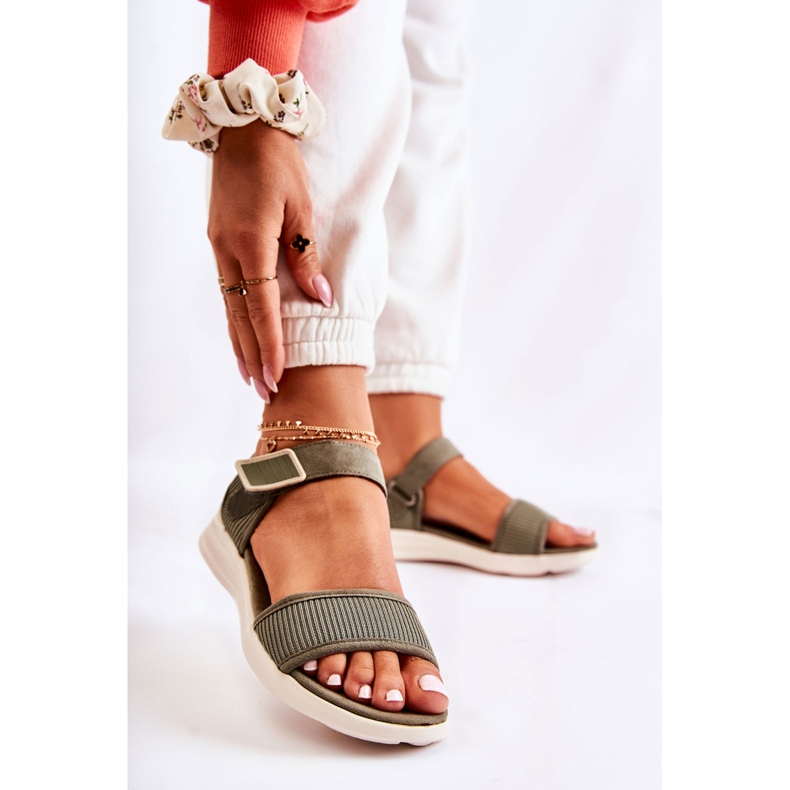 PE1 Bekväma sandaler för kvinnor med kardborre Grön Sidney 1