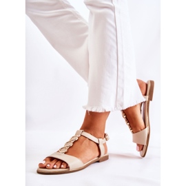 PE1 Klassiska sandaler för kvinnor med ett dekorativt skärp Beige Terina 2