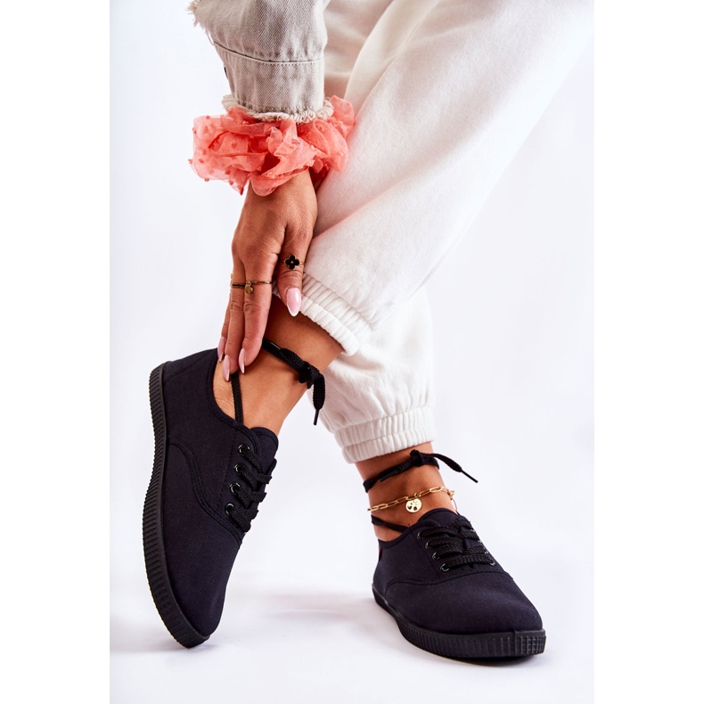 PE1 Klassiska sneakers för kvinnor, bundna svarta Dellis 2