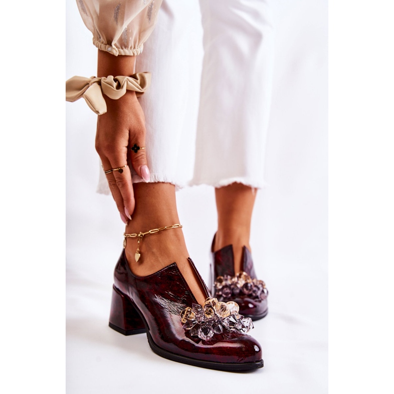 PA2 Lädermosaikskor med transparent rödbrun dekoration Delaver mångfärgad 1