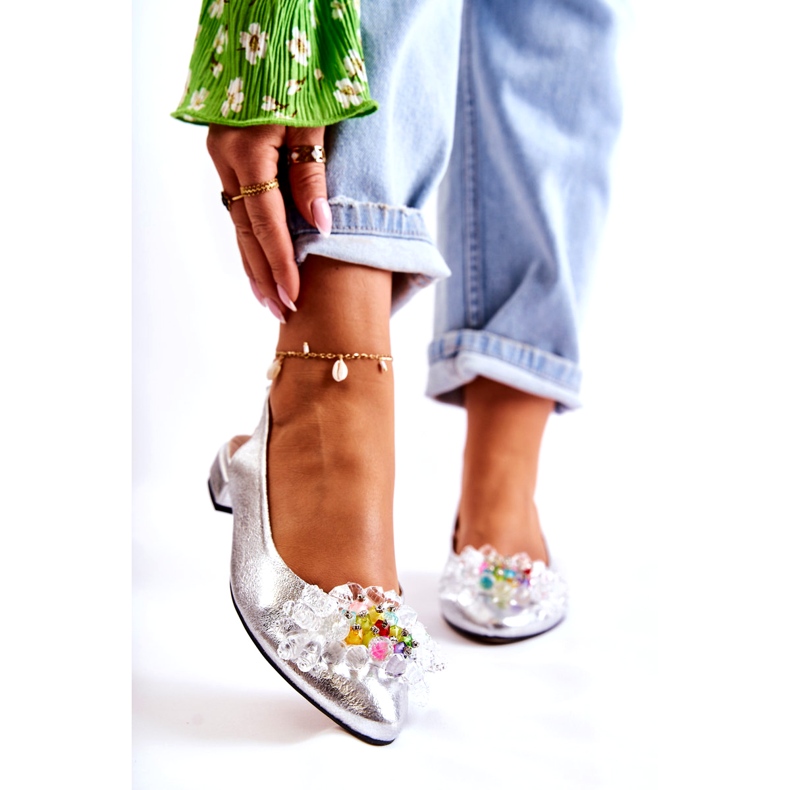 PA2 Läderballerinor på höga klackar med Silver Elena-dekoration silver- 1