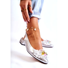 PA2 Läderballerinor på höga klackar med Silver Elena-dekoration silver- 2