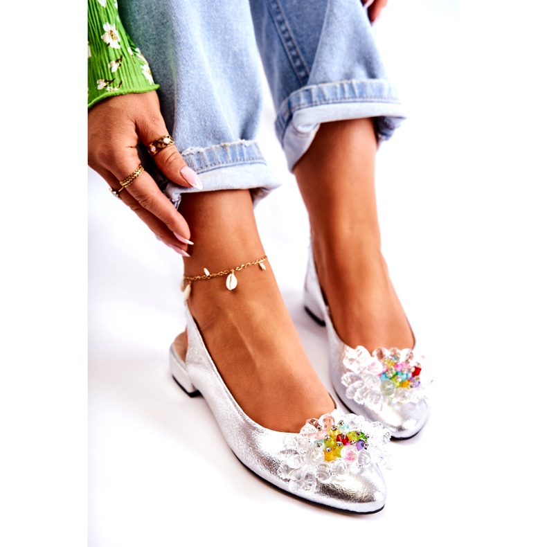 PA2 Läderballerinor på höga klackar med Silver Elena-dekoration silver- 4