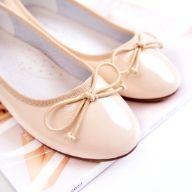 S.Barski Barnballerinaskor i lack med rosett, beige 2