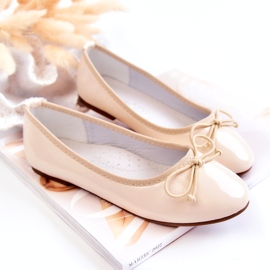 S.Barski Barnballerinaskor i lack med rosett, beige 3