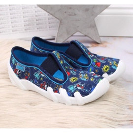Tofflor för dagis på gummiband, marinblå Jr. Befado 2