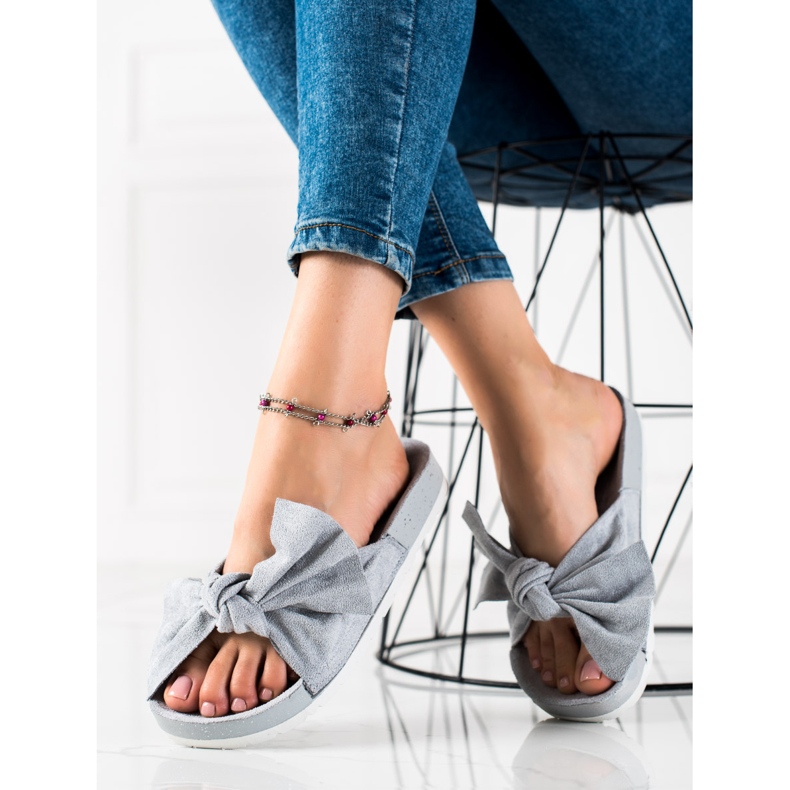 SHELOVET Fashionabla tofflor med rosett grå 2