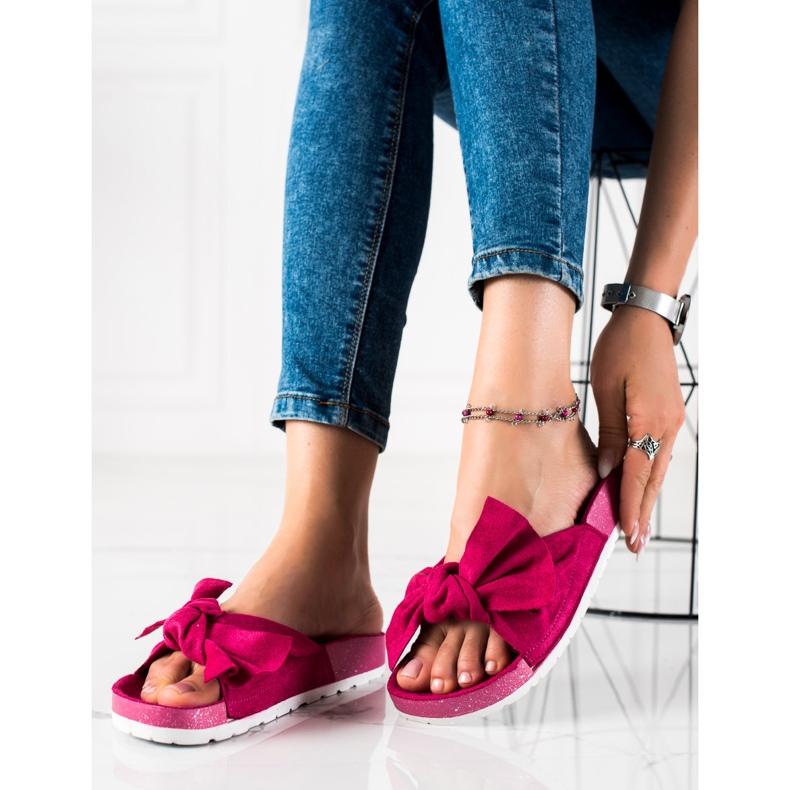 SHELOVET Trendiga tofflor med rosett rosa 2