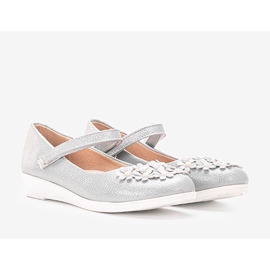 Grå glänsande ballerinor för barn Alaja silver- 1