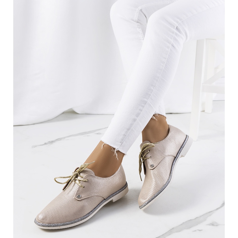 Grand Street glänsande guld snörskor gyllene 1