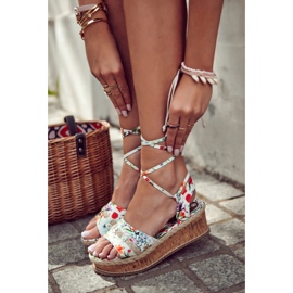 FS3 Knytna damsandaler Espadrilles med vita Lamour-blommor mångfärgad 2