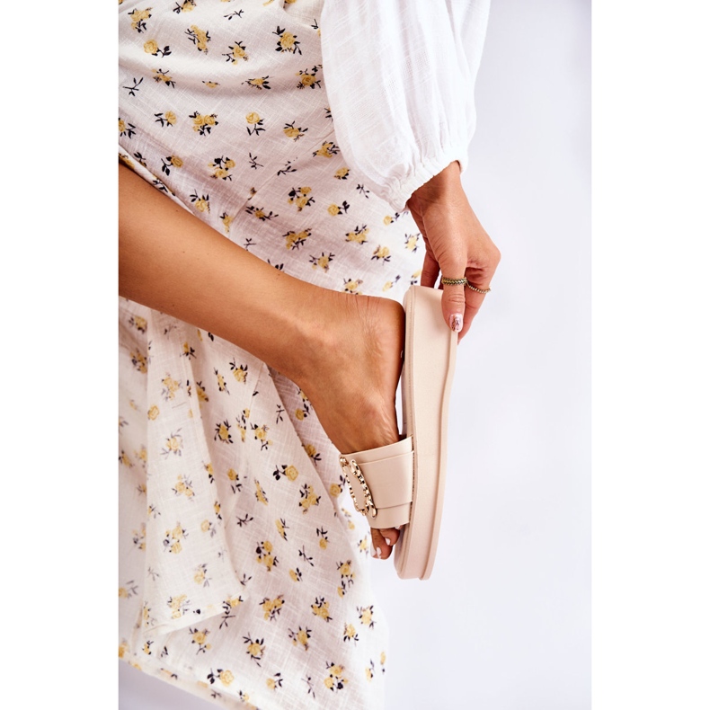 S.Barski Fashionabla lädertofflor för kvinnor Beige Adaline 1