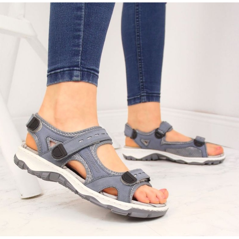 Lädersandaler med kardborreband Rieker W RKR458 blå 2