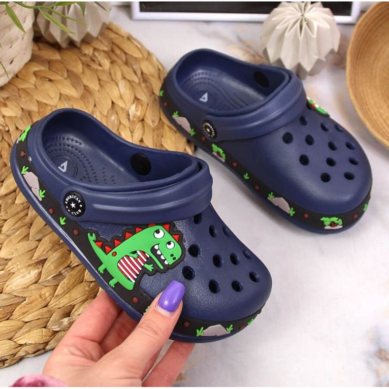 American Club Jr.AM900B marinblå tofflor med en dinosaurie 2