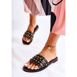 S.Barski Kvinnors skinntofflor med svart Brien-prydnad 1