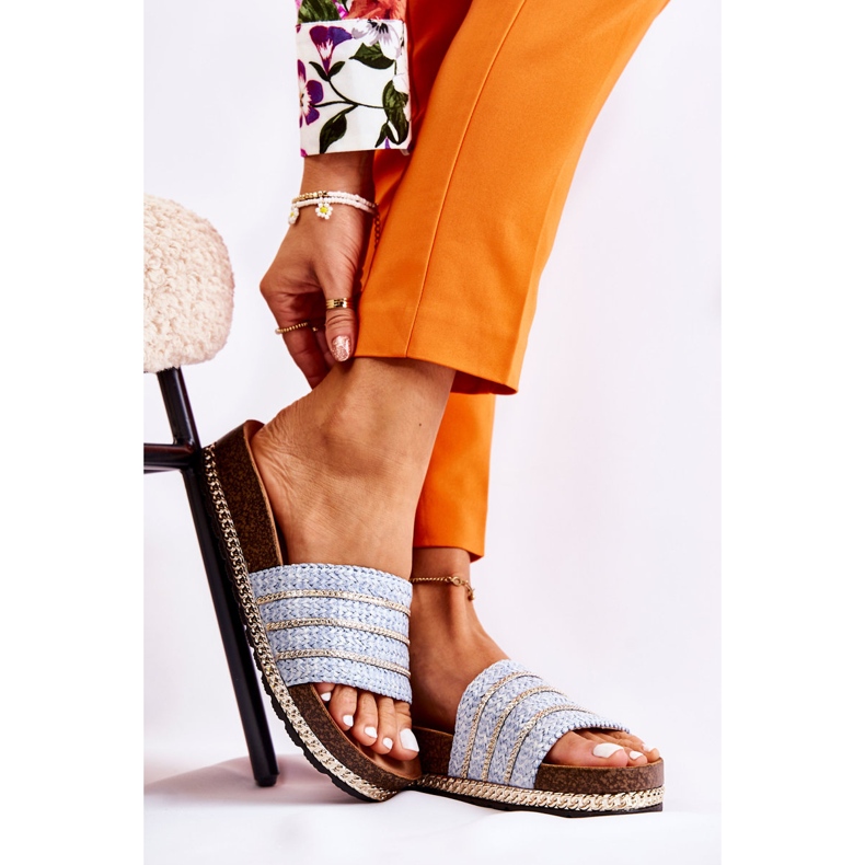 S.Barski Klassiska tofflor för kvinnor med kedja Blå Maddy 1