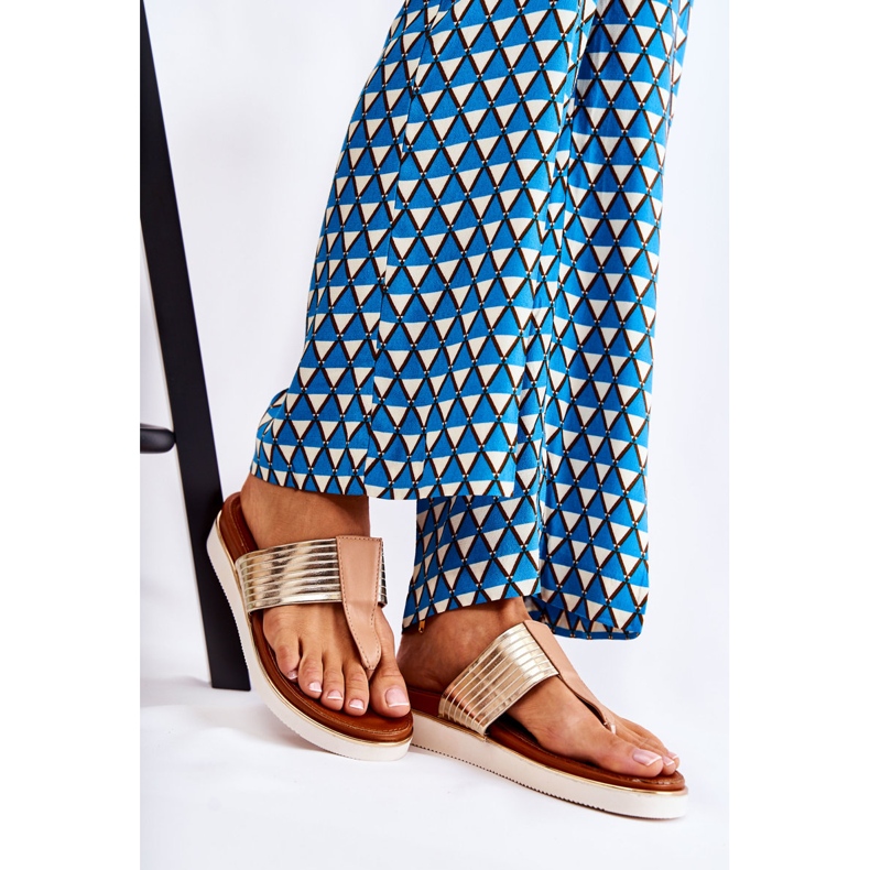 Damtofflor Flip-flops på Morissa-plattformen i beige-guld brun gyllene 1