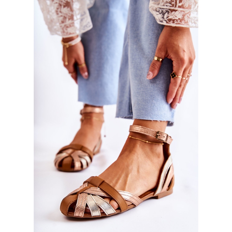 Lädersandaler dam Maciejka 01924-32 Guld-Brun 2