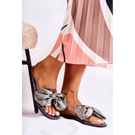 Damtofflor med rosett Svart-grå Meriden 2