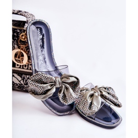 Damtofflor med rosett Svart-grå Meriden 1