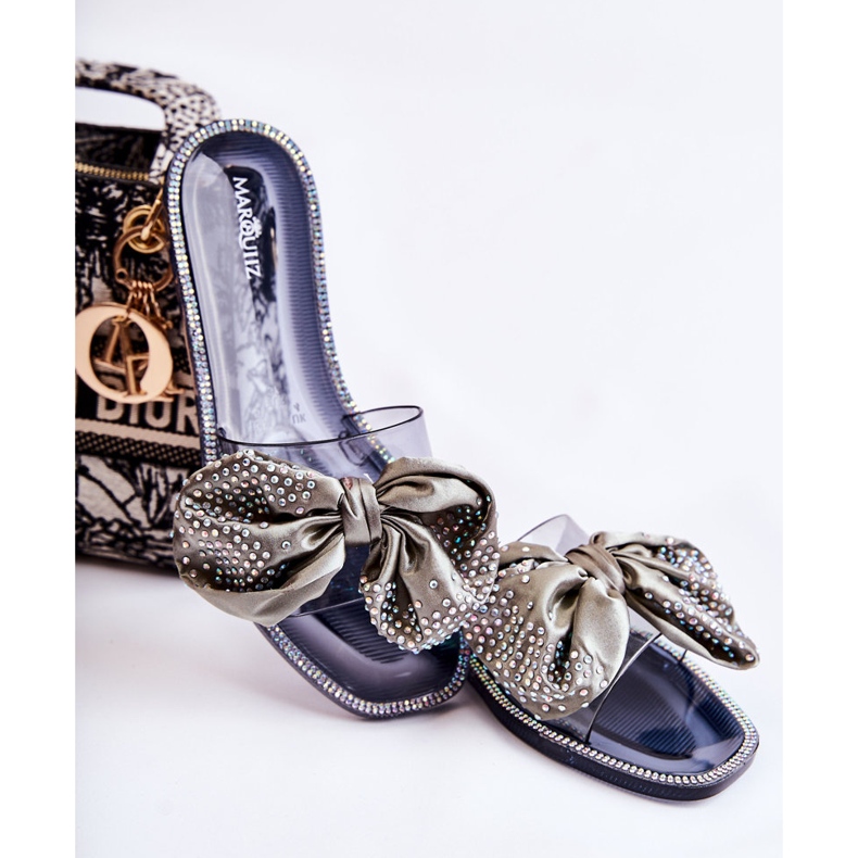 Damtofflor med rosett Svart-grå Meriden 1