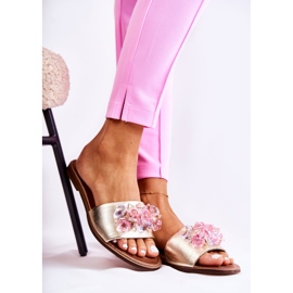 Lädertofflor för kvinnor med Nicole 2726 gyllene dekoration 1