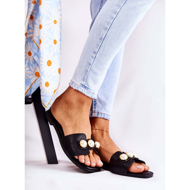 PG1 Svarta Tacoma-tofflor för kvinnor med dekorativa pärlor 2