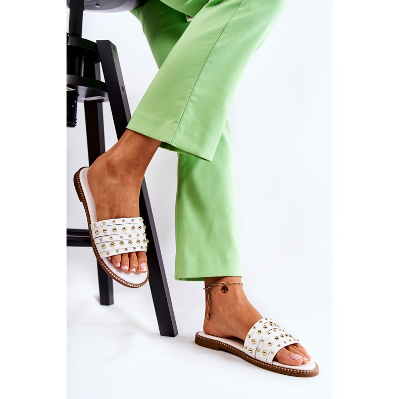 S.Barski Kvinnors skinntofflor med vit Brien-dekoration 1